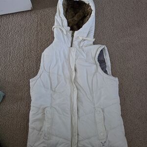 American Eagle Outfitters White Hooded Vest
